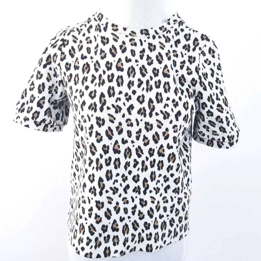 Loft Leopard Print Puff Sleeve Top Size MP Medium Petite Print Top Animal Print